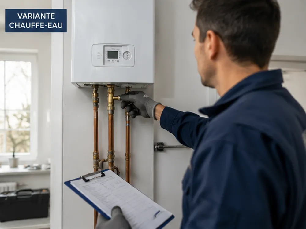 Technicien contrôlant une installation au domicile d'un client